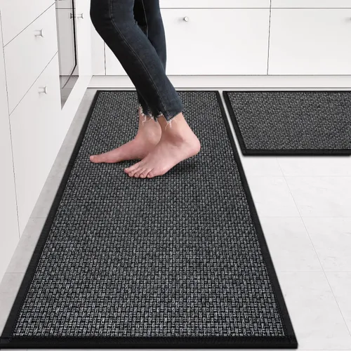 Miniatura 10 de eqivei Juego de alfombras y tapetes de cocina antideslizantes lavables de 2 piezas, alfombras absorbentes para colocar delante del fregadero