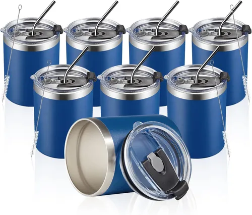 Miniatura 10 de MEWAY Paquete de 8 tazas reutilizables aisladas de acero inoxidable de 12 onzas, taza de café duradera de doble pared, capa en polvo, para café
