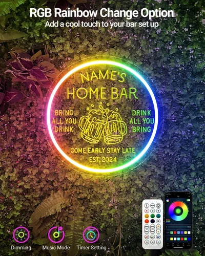 Miniatura 3 de Letrero de neón LED personalizado para bar en casa, letrero de neón para bar personalizado con control remoto de temporización para decoración