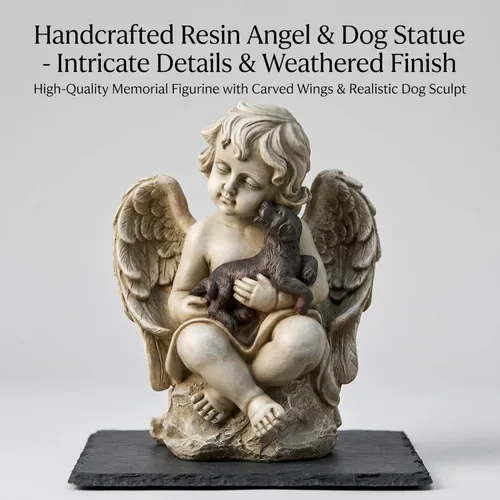 Miniatura 3 de DUSVALLY Angel Holding - Estatua de jardín para cachorros, escultura de querubín de resina resistente a la intemperie, decoración de jardín al aire