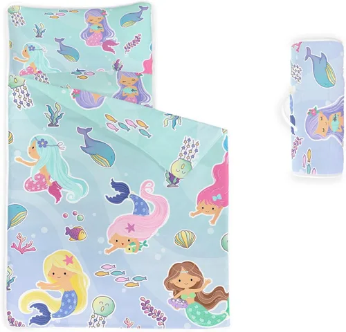 Miniatura 17 de Tapete para siesta – Saco de dormir de animales con almohada extraíble – Juego de ropa de cama para guardería y fiestas de pijamas, preescolar