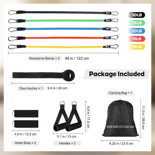 Miniatura 7 de Resistance Bands Set, Himaly Exercise Bands Strength Training Fitness Bands Workout Elastic Bands with Legs Ankle Straps, Door Anchor, Handles &