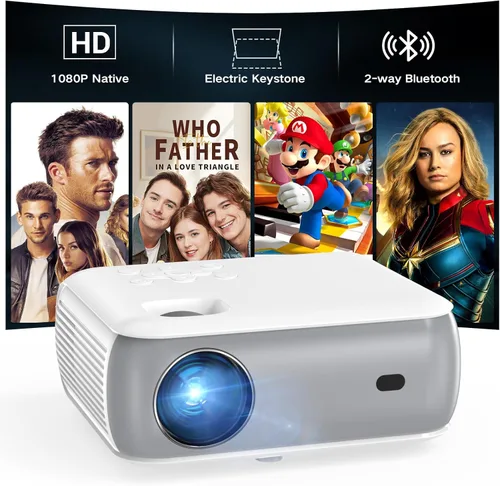 Miniatura 8 de GROVIEW Proyector, 15000lux 490ANSI nativo 1080P WiFi Bluetooth proyector, proyector de video de 300 pulgadas, compatible con 4K y zoom, Blanco