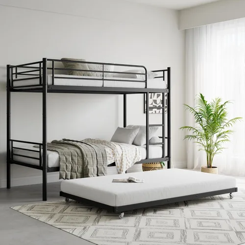 Bellemave Litera de metal con nido, litera individual sobre individual con barandilla y escalera para niños/adolescentes, adultos, no necesita negro