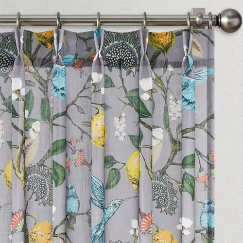 Cortinas Semi Transparentes Grises Bonitas para Ventanas de Sala de Estar Diseño Lujoso Moderno Floral de Colibrí Impreso Cortinas de Lino con