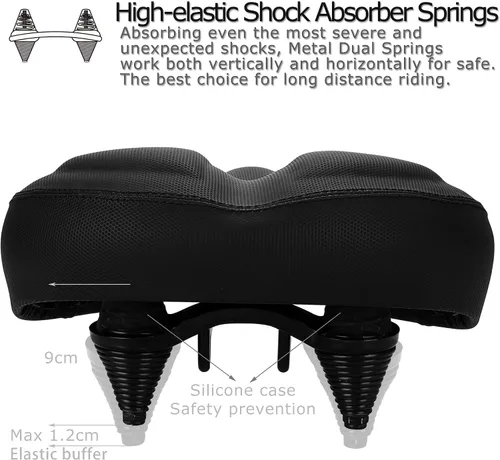 Miniatura 4 de DAWAY C40 Asiento de bicicleta ultra cómodo de gran tamaño, acolchado de espuma viscoelástica, asiento de bicicleta extra ancho, cojín ergonómico