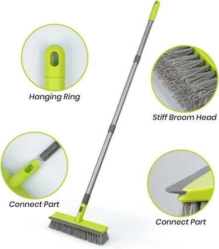 Miniatura 7 de Cepillo 2 en 1 para raspar y cerdas rígidas para limpiar concreto, patio, garaje, cocina, alfombra y baño, mango largo de 57 pulgadas