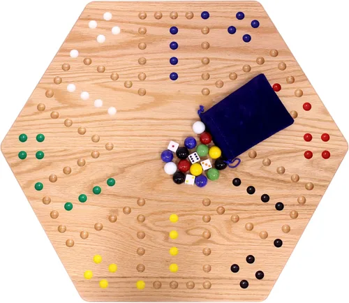 Miniatura 3 de Wahoo - Juego de mesa de juego de mármol de madera, grande de 24 pulgadas de ancho, madera de roble maciza, doble cara, con canicas grandes de 0.866