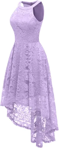 Miniatura 2 de Dressystar - Vestido de fiesta y cóctel para mujer, diseño asimétrico con encaje floral y cuello halter, para dama de honor