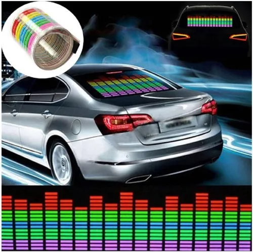 Miniatura 9 de Tira de LED para auto con diseño de ecualizador, pegatina de 90 x 25 cm, diseño musical, brillante, activado con la música, se ilumina al ritmo