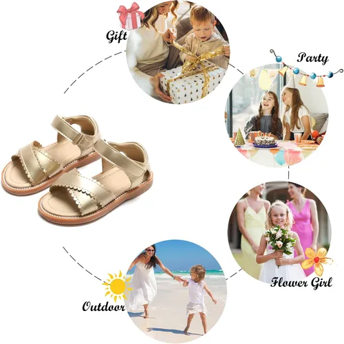Miniatura 4 de Felix & Flora Sandalias para niña pequeña - Zapatos de vestir para niña de flores, puntera abierta, zapatos planos de verano para niños pequeños