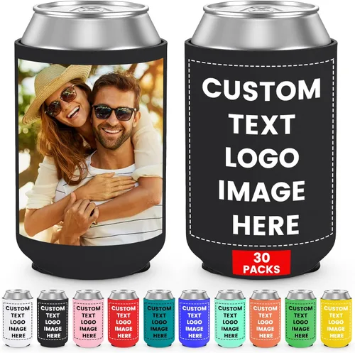 Miniatura 17 de Paquete de 300 enfriadores de latas personalizados a granel, enfriador de latas personalizado con logotipo de foto texto para bodas, cumpleaños