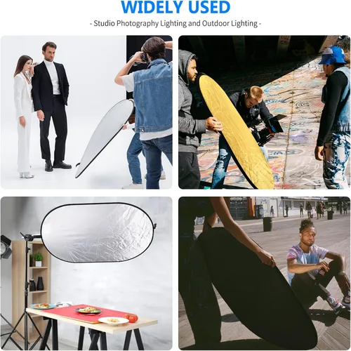 Miniatura 4 de NEEWER Reflectores de luz de 80x120cm para fotografía de 31"x47", portátiles 5 en 1 plegables con bolsa - Difusor translúcido, plateado, dorado