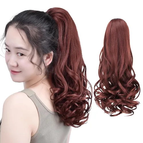 Miniatura 44 de SYXLCYGG Auburn Clip Cola de caballo Clip Cola de caballo Extensión de cola de caballo ondulado 10 pulgadas 3.5 oz pelo sintético falso pieza