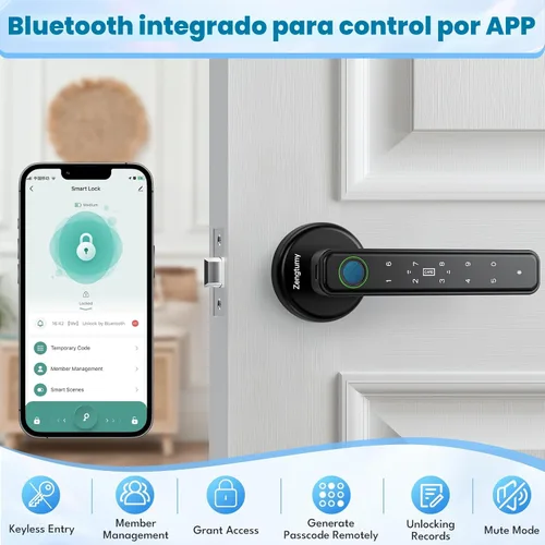 Miniatura 4 de Cerradura de puerta con huellas dactilares, cerraduras de puerta para dormitorios, cerradura biométrica de puerta con huella Negro 03