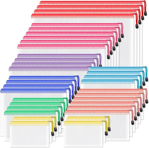 Miniatura 11 de Umriox Bolsas de malla con cremallera, A3+A4 (12 colores, 24 paquetes), bolsas de almacenamiento grandes, bolsas con cremallera para suministros
