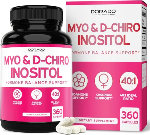 Suplemento de mio-inositol y D-Chiro inositol para mujeres (360 cápsulas, 2050 mg por porción ideal 40:1 de mio-inositol) equilibrio hormonal para