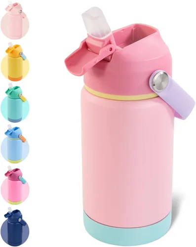 Miniatura 25 de Kerilyn - Botella de agua para niños, de acero inoxidable, con pajilla a prueba de fugas, con aislamiento térmico, libre de bisfenol A, unisex