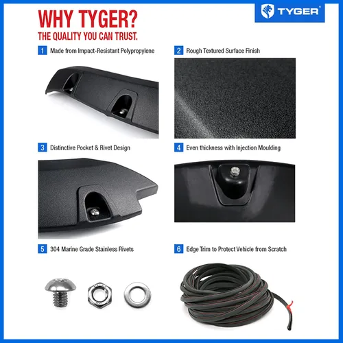 Miniatura 8 de Tyger Auto Fender Flare compatible con Dodge Ram 1500 2009-2018; 2019-2024 Classic (no compatible con R/T Rebel Warlock), estilo remachado de pernos
