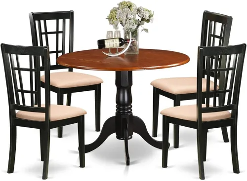 Miniatura 10 de East West Furniture DLNI3-BLK-C - Juego de comedor de 3 piezas que contiene una mesa de comedor redonda con gotas y 2 sillas de cocina tapizadas
