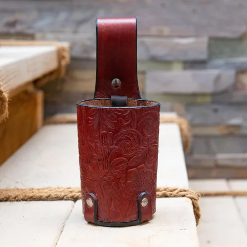 Miniatura 4 de Hulara Funda de cerveza de cuero pulido de grano completo para hombre, hebilla de cinturón de viaje de vaquero/al aire libre Cereza con lazo