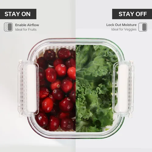 Miniatura 8 de Felli Duo Fresh Produce Saver para Nevera, Recipiente para Frutas y Vegetales con Ventilación y Drenaje en la Parte Inferior para Lavado, Colador