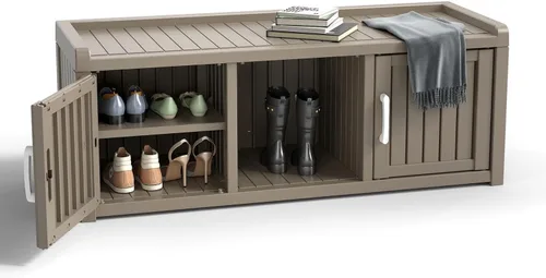 Miniatura 11 de ROJIK Gabinete de zapatos resistente al agua y a los rayos UV, banco de almacenamiento para interior y exterior con estantes ajustables