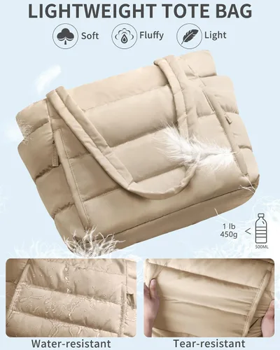 Miniatura 6 de Bolsa Tote Acolchada para Mujeres, Bolsa de Mano de Trabajo Ligera y Esponjosa para Maestras y Enfermeras, Bolsa de Hombro Acolchada para Escuela
