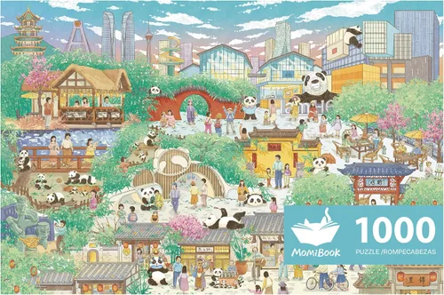 Rompecabezas MOMIBOOK para Adultos 1000 Piezas Rompecabezas de Panda de Chengdu Guía, Imagen de Pintura Difícil Desafiante Duro Imposible