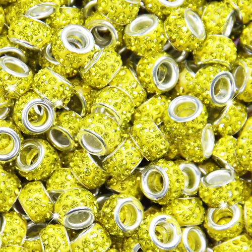 Miniatura 36 de 200 Piezas de Cuentas Espaciadoras Europeas de Agujero Grande, Cuentas de Artesanía Europeas Negras Zyehxed con Diamantes de Imitación Cuentas Negro