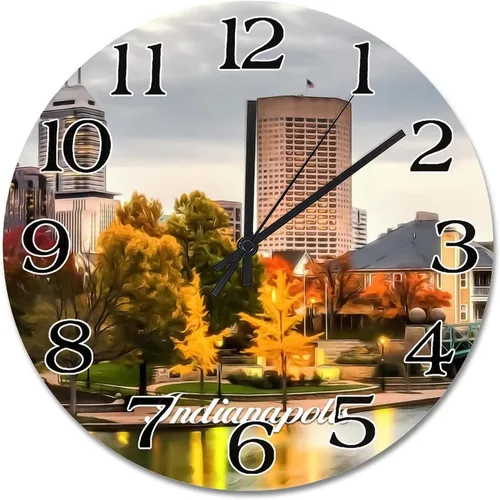 Miniatura 29 de Reloj de paisaje de Indianápolis, Indiana, Estados Unidos, reloj decorativo de viaje, funciona con pilas, 9 pulgadas, silencioso, retro, decoración