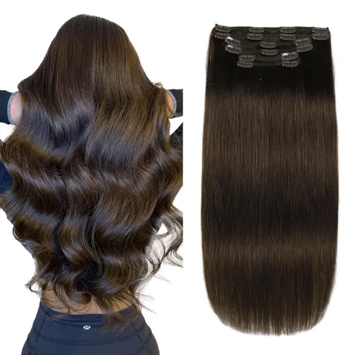 Miniatura 10 de XDhair Extensiones de cabello humano Remy con pinzas, color marrón medio #4, mezclado con rubio caramelo #27, 3.53 oz, 6