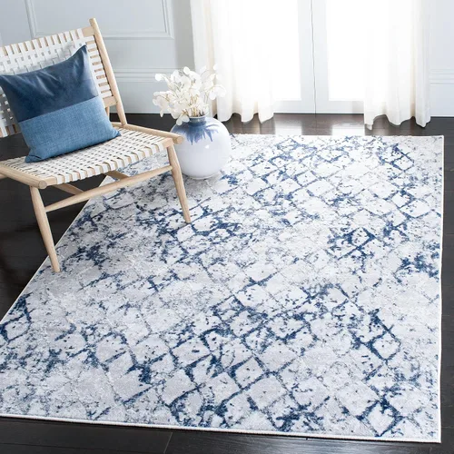 Miniatura 30 de SAFAVIEH Amelia Collection - Alfombra decorativa de 2 pies 2 pulgadas x 4 pies, gris y azul marino, diseño moderno enrejado envejecido, no desprende