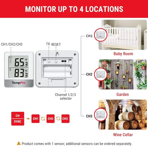 Miniatura 6 de ThermoPro Termómetro inalámbrico para interiores y exteriores de 500 pies, termómetro de invernadero exterior con sensor de temperatura, termómetros