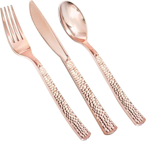 Miniatura 14 de Supernal 180 cubiertos de plástico dorado, utensilios de plástico desechables resistentes, juegos de cubiertos desechables dorados incluyen 60