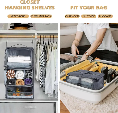 Miniatura 2 de Surblue Estantes colgantes, bolsa de almacenamiento de viaje, cubo de embalaje de compresión para maleta plegable con capa de extensión de gran