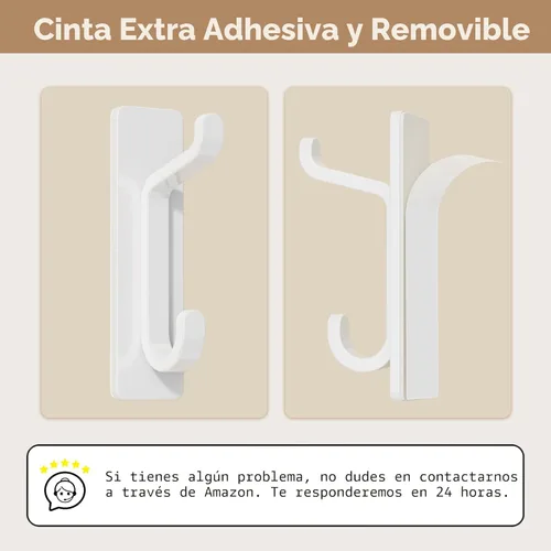 Miniatura 3 de pickpiff Ganchos de pared para abrigo y toalla: 13LB fuerte adhesivo para colgar puerta, color blanco, paquete de 4