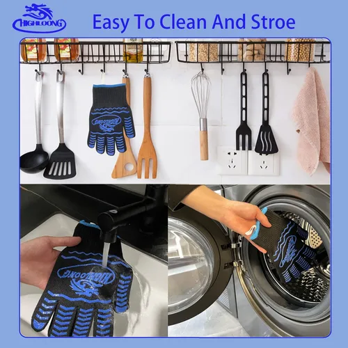 Miniatura 6 de Guantes para barbacoa, guantes de horno 1472℉ resistentes al calor extremo, guantes de silicona antideslizantes para horno, guantes de cocina