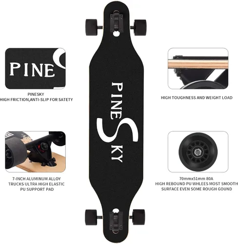 Miniatura 2 de Patineta longboard de 41 pulgadas, 8 capas, de arce natural, patineta completa para andar, cortar, hacer estilo libre y descender colinas con Tigre