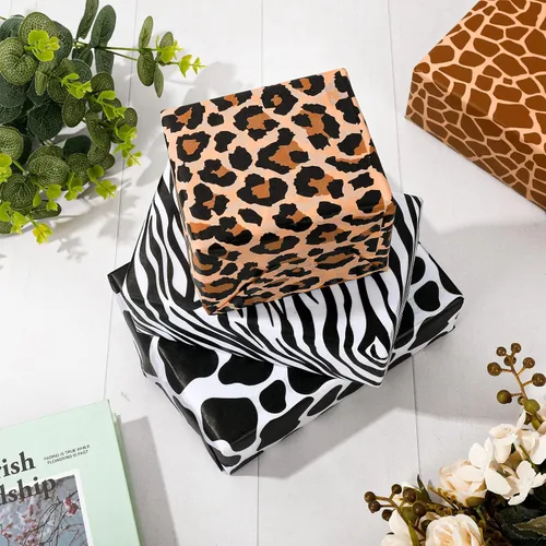 Miniatura 3 de AnyDesign 90 hojas de papel de seda con estampado animal, 5 diseños de leopardo, cebra, jirafa, tigre, vaca, patrón de piel de animales, surtido