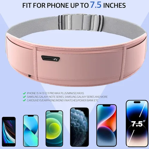 Miniatura 7 de Cinturón de correr para teléfono – Riñonera ajustable para correr con 3 bolsillos para teléfonos de hasta 7.2 pulgadas, cangurera delgada para Rosa