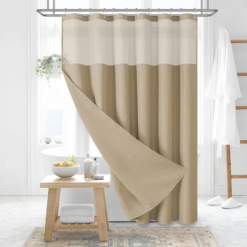 Miniatura 38 de Dynamene cortina de ducha de lino burdeos - cortinas de tela de nido de abeja texturizadas y resistentes para baño, 256GSM, juego de cortinas