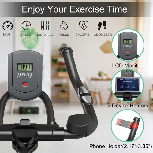 Miniatura 4 de Goplus Bicicleta de ciclismo de interior, bicicleta estática de entrenamiento con soportes para dispositivos, monitor LCD, resistencia ajustable