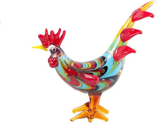 Mini figuras de gallo de pollo de vidrio soplado, hechas a mano, pequeño compañero lindo coleccionable para adorno de escritorio (rojo)
