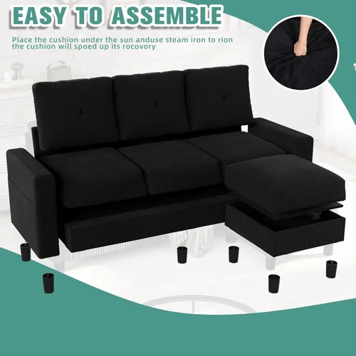 Miniatura 5 de SUNLEI Sofá Seccional Convertible para Espacios Pequeños, Sofá Modular en Forma de L con Otomana de Almacenamiento Extraíble, Sofás Pequeños
