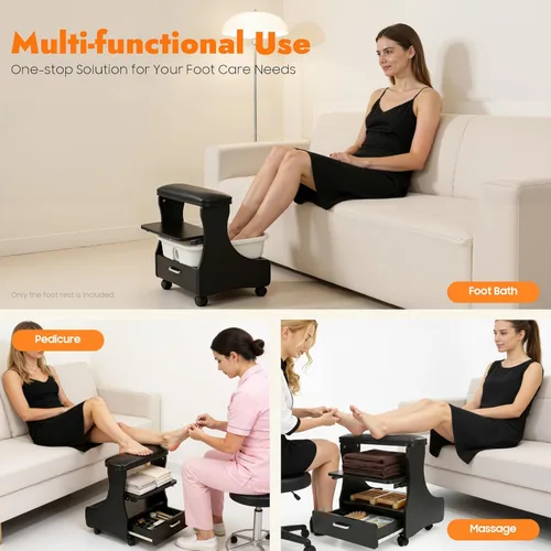 Miniatura 7 de Carrito de baño de pies de pedicura con ruedas, soporte de manicura, carrito portátil de esteticista para salón de belleza o spa de tecnología