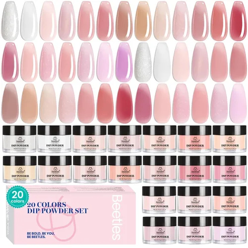 Miniatura 19 de Beetles - Kit de iniciación de uñas en polvo de inmersión, 20 colores, pastel, nude, azul, rosa, purpurina, 36 piezas, juego de polvos de inmersión