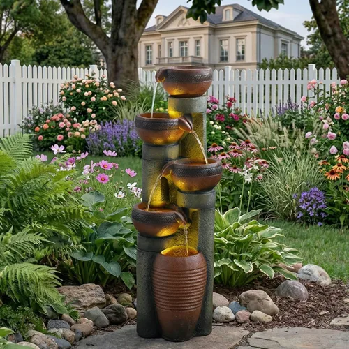 Miniatura 10 de Fuente de agua para jardín, 40 pulgadas, fuente de agua para uso al aire libre en patio, jardín, patio trasero y decoración del hogar Gris1