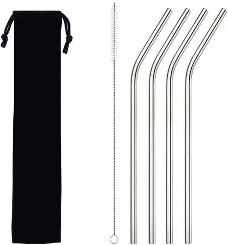 Miniatura 3 de Pajitas de metal con cepillo de limpieza para beber de acero inoxidable reutilizable (2 rectas+2 dobladas+1 cepillo)