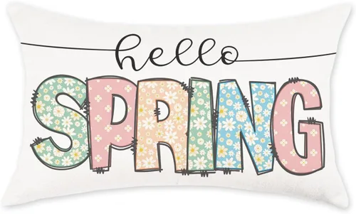 ONWAY Hello Spring - Funda de almohada lumbar de 12 x 20 pulgadas, funda de cojín decorativa de margaritas coloridas de granja para patio al aire